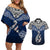 Custom Aotearoa New Zealand Couples Matching Off Shoulder Short Dress and Hawaiian Shirt Silver Fern and Matau with Maori Tribal Blue Style LT03 Blue - Polynesian Pride