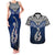 Custom Aotearoa New Zealand Couples Matching Tank Maxi Dress and Hawaiian Shirt Silver Fern and Matau with Maori Tribal Blue Style LT03 Blue - Polynesian Pride