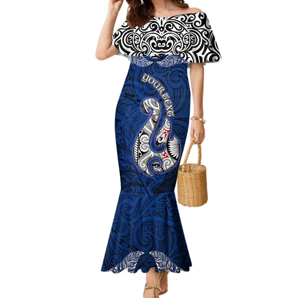 Custom Aotearoa New Zealand Mermaid Dress Silver Fern and Matau with Maori Tribal Blue Style LT03 Women Blue - Polynesian Pride