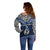 Custom Aotearoa New Zealand Off Shoulder Sweater Silver Fern and Matau with Maori Tribal Blue Style LT03 - Polynesian Pride