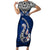 Custom Aotearoa New Zealand Short Sleeve Bodycon Dress Silver Fern and Matau with Maori Tribal Blue Style LT03 Long Dress Blue - Polynesian Pride