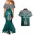 Aotearoa New Zealand Couples Matching Mermaid Dress and Hawaiian Shirt Silver Fern and Matau with Maori Tribal Turquoise Style LT03 - Polynesian Pride