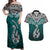 Aotearoa New Zealand Couples Matching Off Shoulder Maxi Dress and Hawaiian Shirt Silver Fern and Matau with Maori Tribal Turquoise Style LT03 Turquoise - Polynesian Pride