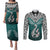 Aotearoa New Zealand Couples Matching Puletasi Dress and Long Sleeve Button Shirts Silver Fern and Matau with Maori Tribal Turquoise Style LT03 Turquoise - Polynesian Pride