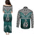 Aotearoa New Zealand Couples Matching Puletasi Dress and Long Sleeve Button Shirts Silver Fern and Matau with Maori Tribal Turquoise Style LT03 - Polynesian Pride