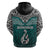 Aotearoa New Zealand Hoodie Silver Fern and Matau with Maori Tribal Turquoise Style LT03 - Polynesian Pride