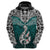 Aotearoa New Zealand Hoodie Silver Fern and Matau with Maori Tribal Turquoise Style LT03 - Polynesian Pride