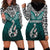 Aotearoa New Zealand Hoodie Dress Silver Fern and Matau with Maori Tribal Turquoise Style LT03 - Polynesian Pride