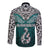 Aotearoa New Zealand Long Sleeve Button Shirt Silver Fern and Matau with Maori Tribal Turquoise Style LT03 - Polynesian Pride