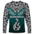 Aotearoa New Zealand Long Sleeve Shirt Silver Fern and Matau with Maori Tribal Turquoise Style LT03 - Polynesian Pride