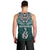 Aotearoa New Zealand Men Tank Top Silver Fern and Matau with Maori Tribal Turquoise Style LT03 - Polynesian Pride