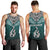 Aotearoa New Zealand Men Tank Top Silver Fern and Matau with Maori Tribal Turquoise Style LT03 - Polynesian Pride