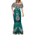 Aotearoa New Zealand Mermaid Dress Silver Fern and Matau with Maori Tribal Turquoise Style LT03 - Polynesian Pride