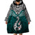 Aotearoa New Zealand Wearable Blanket Hoodie Silver Fern and Matau with Maori Tribal Turquoise Style LT03 - Polynesian Pride