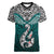 Aotearoa New Zealand Women V Neck T Shirt Silver Fern and Matau with Maori Tribal Turquoise Style LT03 Female Turquoise - Polynesian Pride