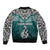 Custom Aotearoa New Zealand Bomber Jacket Silver Fern and Matau with Maori Tribal Turquoise Style LT03 - Polynesian Pride