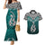 Custom Aotearoa New Zealand Couples Matching Mermaid Dress and Hawaiian Shirt Silver Fern and Matau with Maori Tribal Turquoise Style LT03 Turquoise - Polynesian Pride