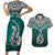 Custom Aotearoa New Zealand Couples Matching Short Sleeve Bodycon Dress and Hawaiian Shirt Silver Fern and Matau with Maori Tribal Turquoise Style LT03 Turquoise - Polynesian Pride