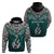 Custom Aotearoa New Zealand Hoodie Silver Fern and Matau with Maori Tribal Turquoise Style LT03 - Polynesian Pride