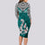 Custom Aotearoa New Zealand Long Sleeve Bodycon Dress Silver Fern and Matau with Maori Tribal Turquoise Style LT03 - Polynesian Pride