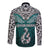 Custom Aotearoa New Zealand Long Sleeve Button Shirt Silver Fern and Matau with Maori Tribal Turquoise Style LT03 - Polynesian Pride