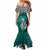 Custom Aotearoa New Zealand Mermaid Dress Silver Fern and Matau with Maori Tribal Turquoise Style LT03 - Polynesian Pride