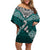 Custom Aotearoa New Zealand Off Shoulder Short Dress Silver Fern and Matau with Maori Tribal Turquoise Style LT03 Women Turquoise - Polynesian Pride