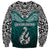 Custom Aotearoa New Zealand Sweatshirt Silver Fern and Matau with Maori Tribal Turquoise Style LT03 - Polynesian Pride