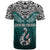 Custom Aotearoa New Zealand T Shirt Silver Fern and Matau with Maori Tribal Turquoise Style LT03 - Polynesian Pride