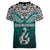 Custom Aotearoa New Zealand Women V Neck T Shirt Silver Fern and Matau with Maori Tribal Turquoise Style LT03 - Polynesian Pride