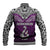 Aotearoa New Zealand Baseball Jacket Silver Fern and Matau with Maori Tribal Pink Style LT03 - Polynesian Pride