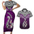 Aotearoa New Zealand Couples Matching Short Sleeve Bodycon Dress and Hawaiian Shirt Silver Fern and Matau with Maori Tribal Pink Style LT03 Pink - Polynesian Pride