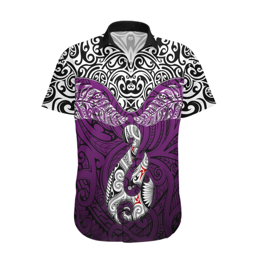 Aotearoa New Zealand Hawaiian Shirt Silver Fern and Matau with Maori Tribal Pink Style LT03 Pink - Polynesian Pride