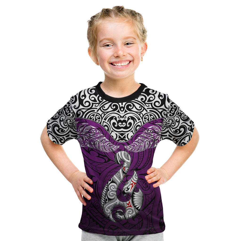 Aotearoa New Zealand Kid T Shirt Silver Fern and Matau with Maori Tribal Pink Style LT03 Pink - Polynesian Pride