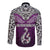 Aotearoa New Zealand Long Sleeve Button Shirt Silver Fern and Matau with Maori Tribal Pink Style LT03 - Polynesian Pride