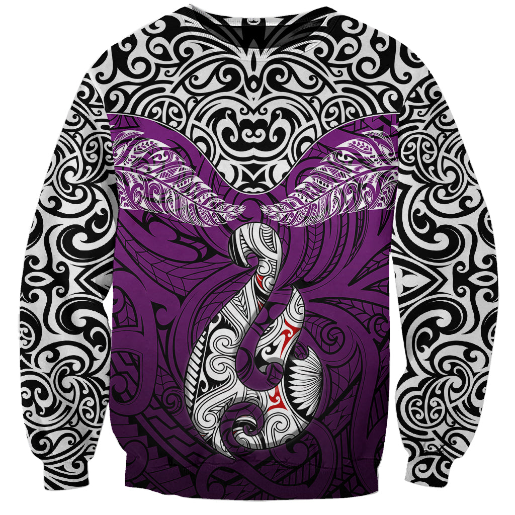 Aotearoa New Zealand Sweatshirt Silver Fern and Matau with Maori Tribal Pink Style LT03 Unisex Pink - Polynesian Pride