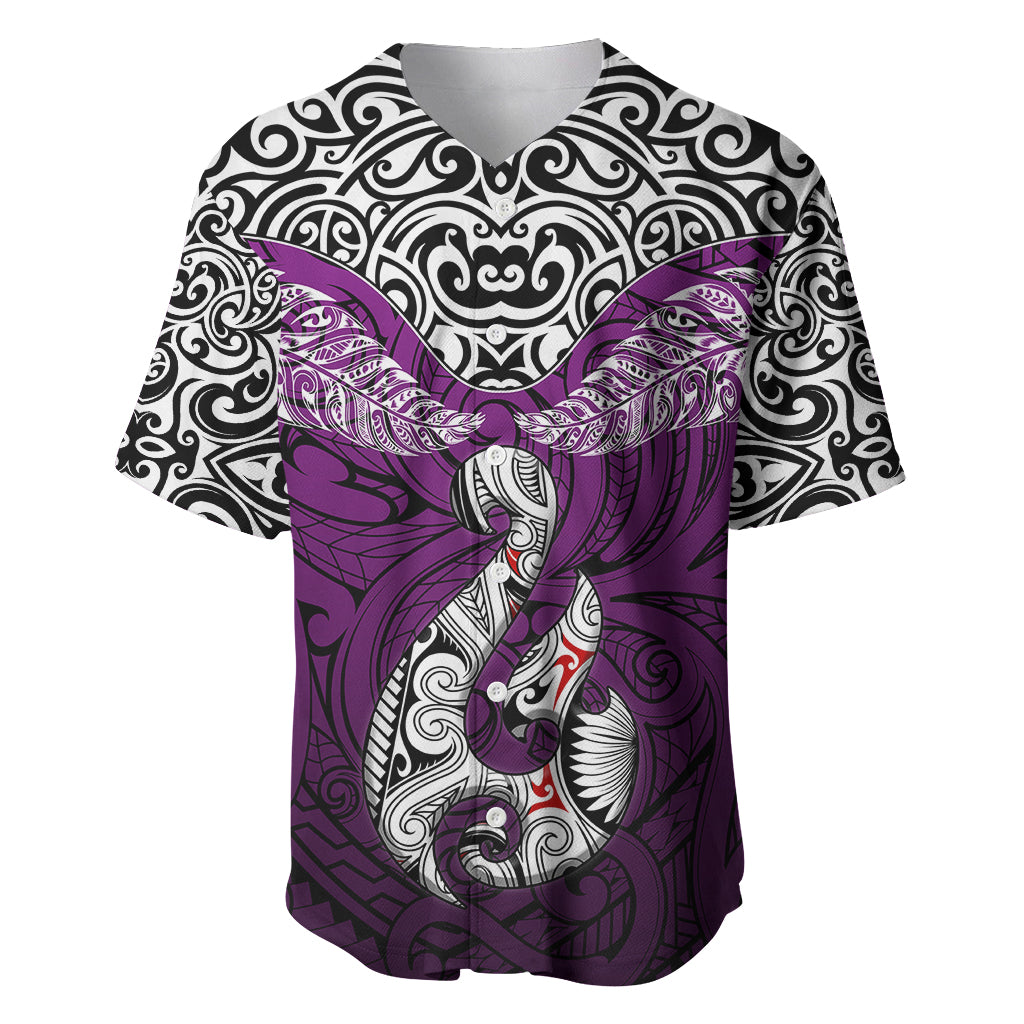 Custom Aotearoa New Zealand Baseball Jersey Silver Fern and Matau with Maori Tribal Pink Style LT03 Pink - Polynesian Pride