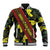 Samoan Culture Baseball Jacket Hibiscus and Ula Fala with Tapa Pattern Black Color