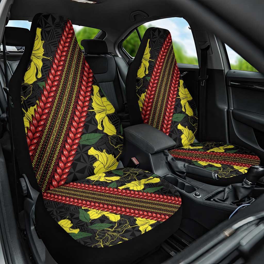 Samoan Culture Car Seat Cover Hibiscus and Ula Fala with Tapa Pattern Black Color