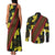 Samoan Culture Couples Matching Tank Maxi Dress and Long Sleeve Button Shirt Hibiscus and Ula Fala with Tapa Pattern Black Color