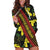 Samoan Culture Hoodie Dress Hibiscus and Ula Fala with Tapa Pattern Black Color