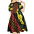 Samoan Culture Kid Short Sleeve Dress Hibiscus and Ula Fala with Tapa Pattern Black Color