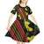 Samoan Culture Kid Short Sleeve Dress Hibiscus and Ula Fala with Tapa Pattern Black Color