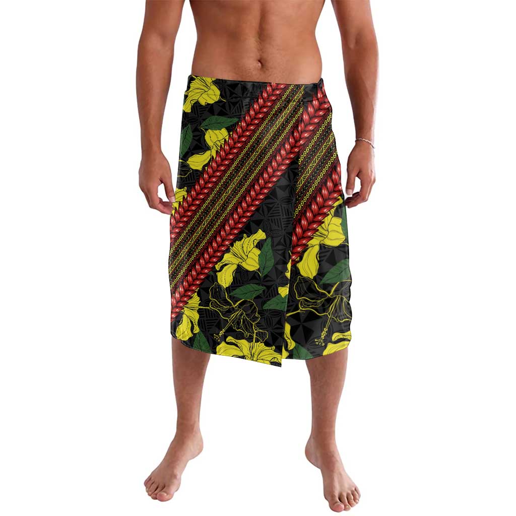 Samoan Culture Lavalava Hibiscus and Ula Fala with Tapa Pattern Black Color