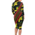 Samoan Culture Long Sleeve Bodycon Dress Hibiscus and Ula Fala with Tapa Pattern Black Color