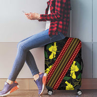 Samoan Culture Luggage Cover Hibiscus and Ula Fala with Tapa Pattern Black Color