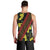 Samoan Culture Men Tank Top Hibiscus and Ula Fala with Tapa Pattern Black Color