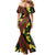 Samoan Culture Mermaid Dress Hibiscus and Ula Fala with Tapa Pattern Black Color