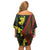 Samoan Culture Off Shoulder Short Dress Hibiscus and Ula Fala with Tapa Pattern Black Color