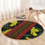 Samoan Culture Round Carpet Hibiscus and Ula Fala with Tapa Pattern Black Color